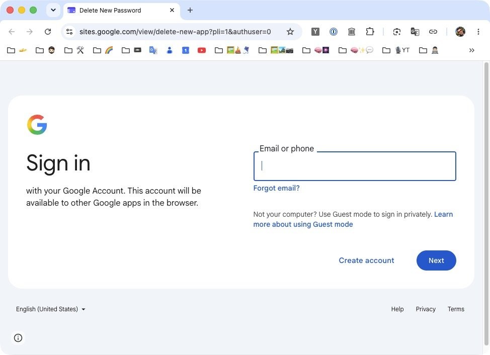 Bronbeeld van een gekopieerde Google-login op sites.google.com